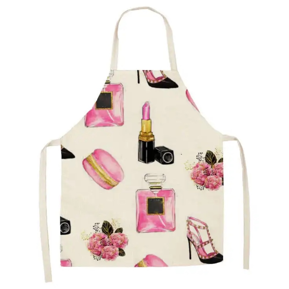 Girly Pink Lipstick Perfume High Heel Floral Apron